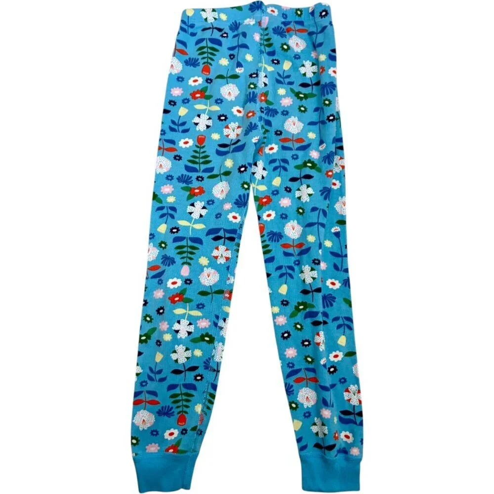 Hanna Andersson Blue Floral Long John Pajama Set Long and Short Sleeves Size 6-7